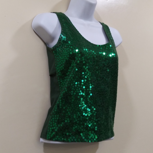 Green Sequin Tassel Embellished Sleeveless Crop Tank Top